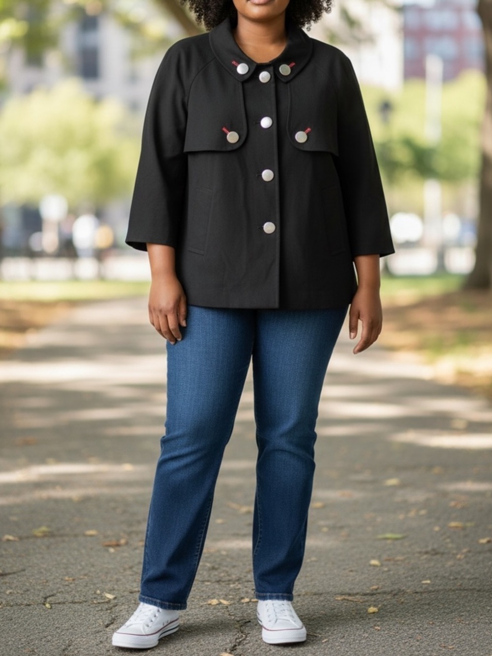 Pennington’s Black Button Up 3/4 Sleeve Spring Pea Coat Sz 16